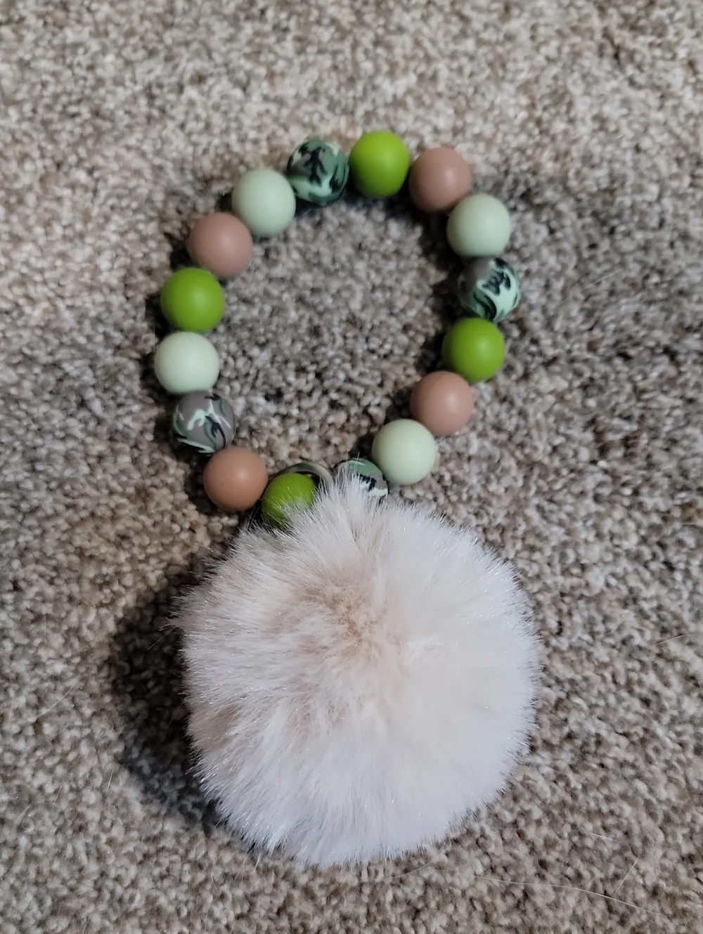Beaded Pom-Pom Keyring - Pink, Light Green & Lime